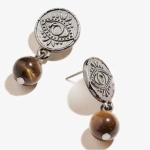 Evil Eye Coin And Tiger Eye Drop Earrings